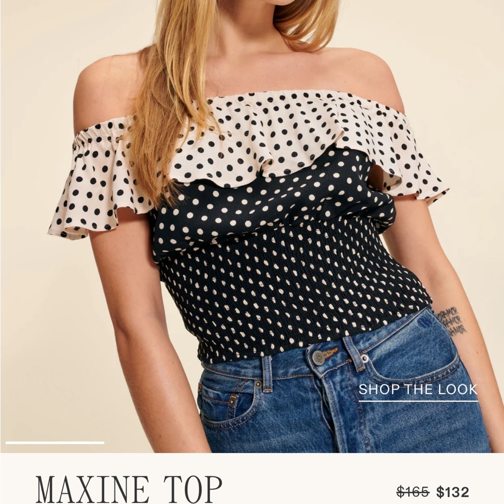 Rouje Maxine Off-Shoulder Polka Dot Top - Black and White